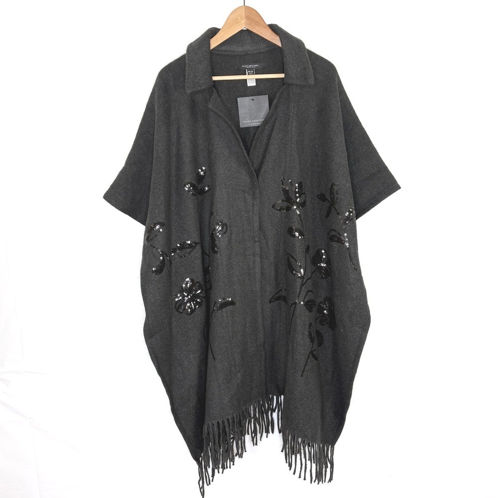 NWT‎ Marc New York Andrew Cardigan Poncho Sequin Whimsigoth Gray Black One Size